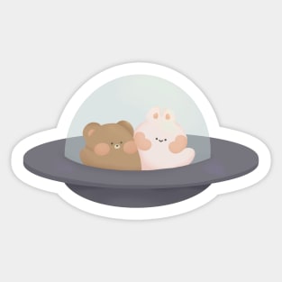 Bunny and bear UFO Sticker